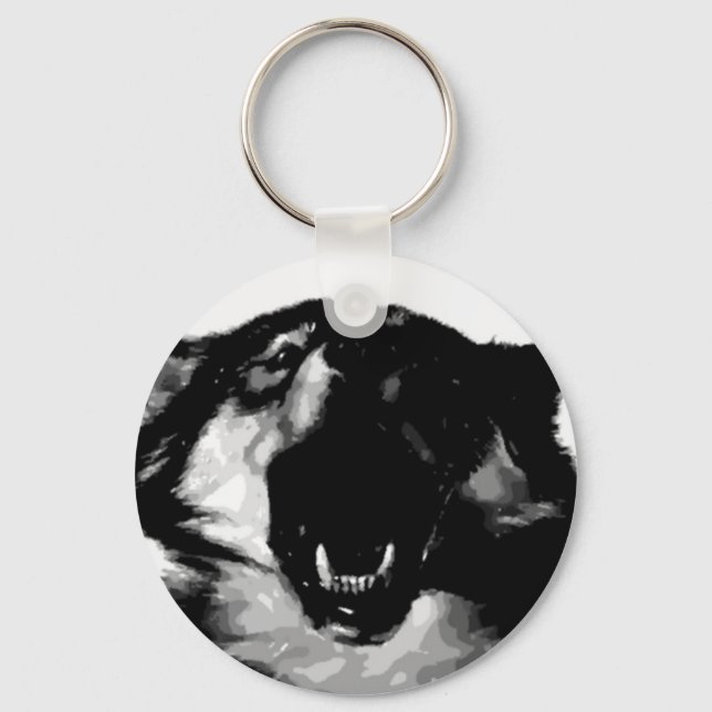 Schwarz-Weiß-Wolf Schlüsselanhänger (Vorderseite)