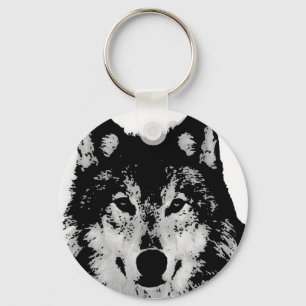 Schwarz-Weiß-Wolf Schlüsselanhänger