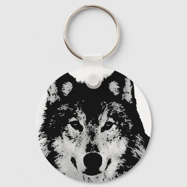 Schwarz-Weiß-Wolf Schlüsselanhänger (Vorderseite)