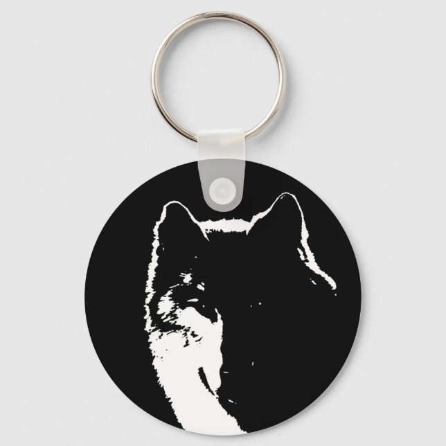 Schwarz-Weiß-Wolf Schlüsselanhänger (Vorderseite)