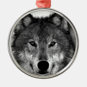 Schwarz-Weiß-Wolf Silbernes Ornament