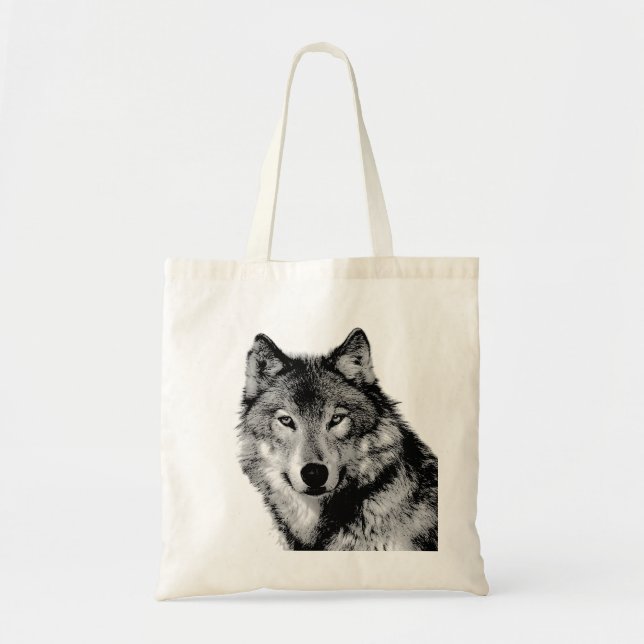 Schwarz-Weiß-Wolf Tragetasche (Vorne)