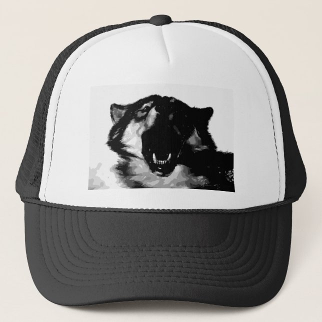 Schwarz-Weiß-Wolf Truckerkappe (Vorderseite)