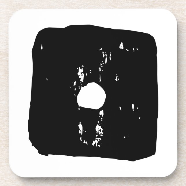 Schwarz-Weiß-Würfel #1 Rustikale Linocut Getränkeuntersetzer (Vorderseite)