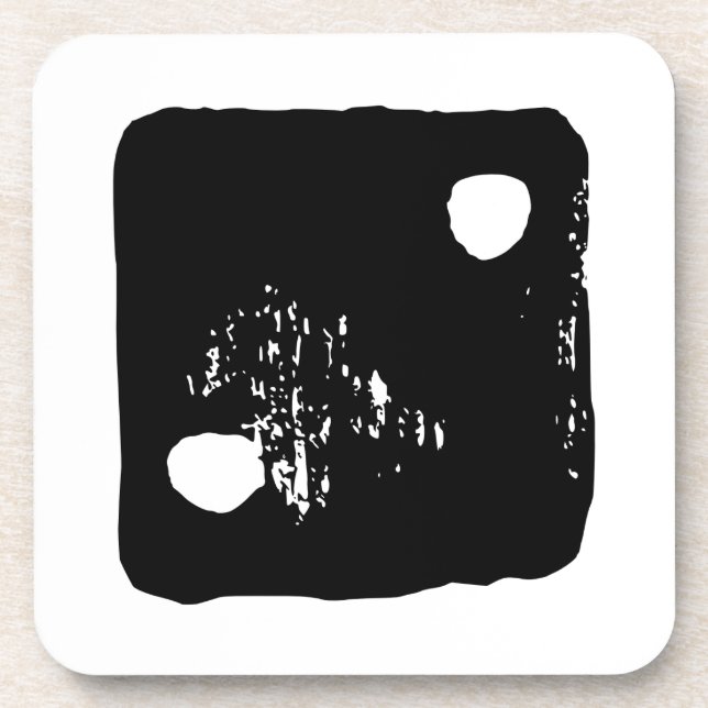 Schwarz-Weiß-Würfel #2 Rustikale Linocut Getränkeuntersetzer (Vorderseite)