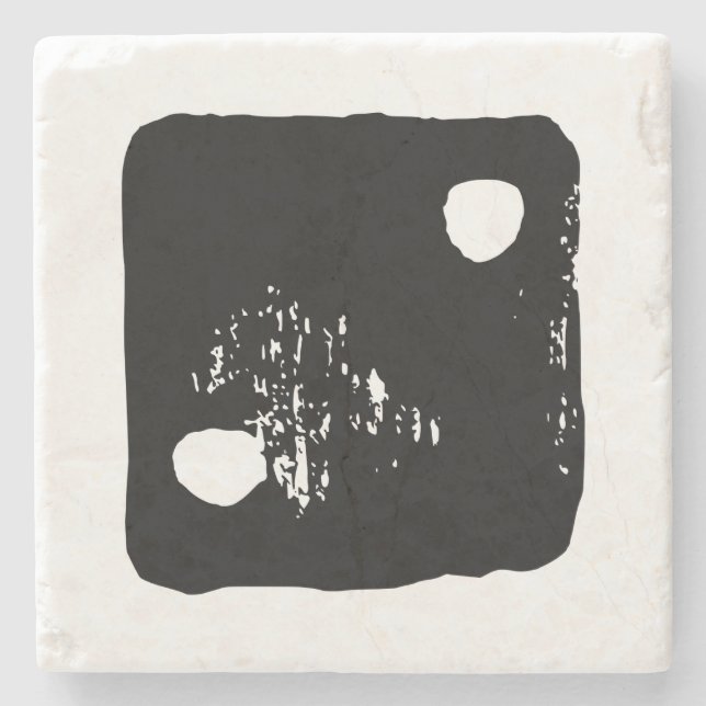 Schwarz-Weiß-Würfel #2 Rustikale Linocut Steinuntersetzer (Vorderseite)