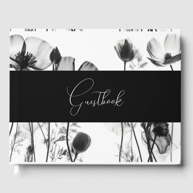 Schwarz-Weiß-X-Ray-Blume Hochzeit Gästebuch (Vorderseite)