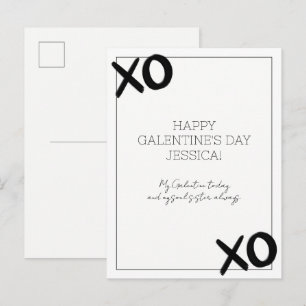 Schwarz-Weiß XOXO Bestie Name Galentinstag Feiertagspostkarte
