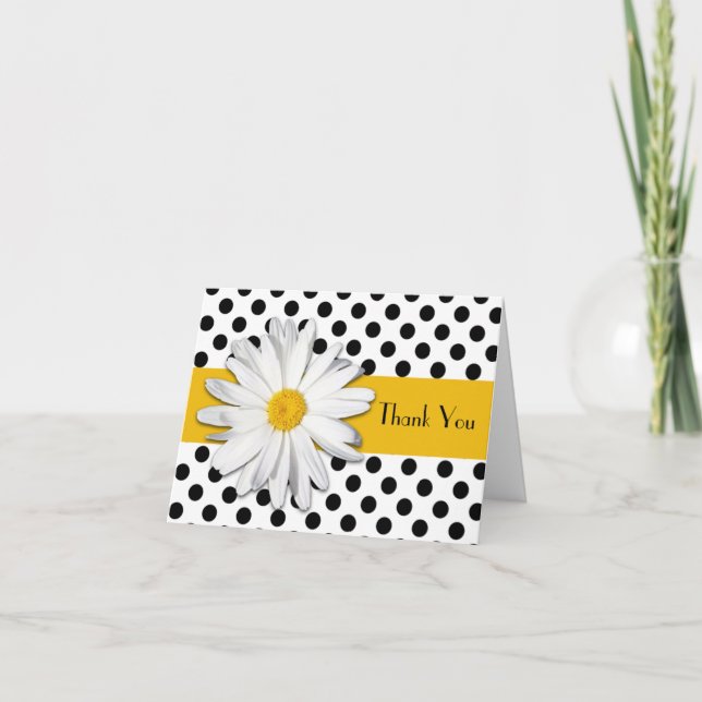 Schwarz-weiß Yellow Daisy Polka Dots Dankeschön Ka Dankeskarte (Vorderseite)