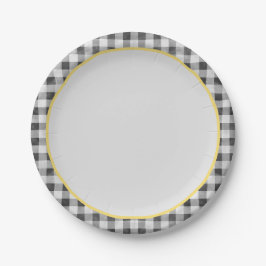 Schwarz-weiß Yellow Gingham Summer Picnic Pappteller