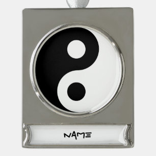Schwarz-Weiß Yin Yang Banner-Ornament Silber