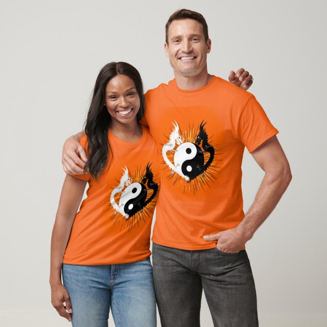 Schwarz-Weiß-Yin-Yang-Drachen - Orange T-Shirt (Unisex)