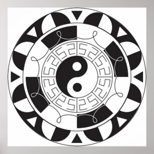 Schwarz-Weiß Yin Yang Muster Poster