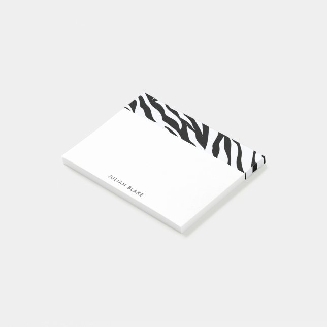 Schwarz/Weiß Zebra Animal Print personalisieren Post-it Klebezettel (angewinkelt)