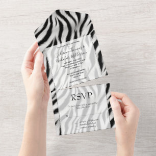 Schwarz-weiß Zebra Animal Print Safari All In One Einladung
