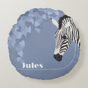 Schwarz-weiß Zebra Blue Yellow Ivy Name Rundes Kissen