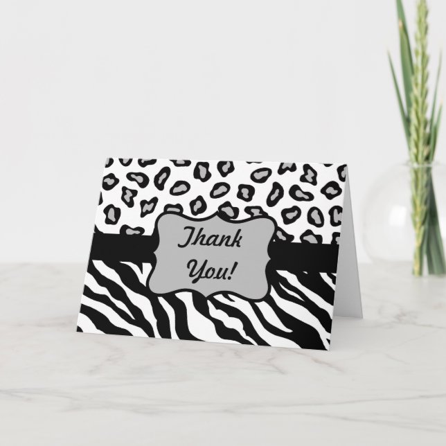 Schwarz & Weiß Zebra & Cheeta Skin Vielen Dank für Dankeskarte (Vorderseite)