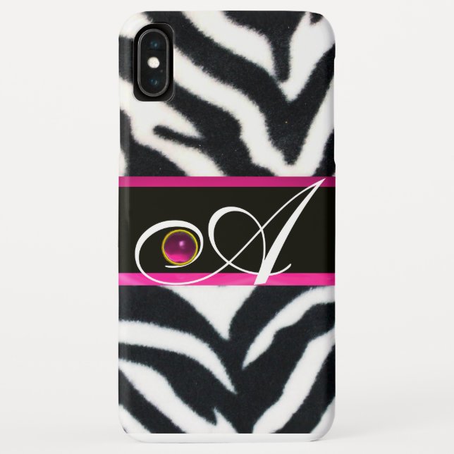 SCHWARZ-WEISS ZEBRA FUR FUCHSIA PINK GEM MONOGRAM Case-Mate iPhone HÜLLE (Rückseite)