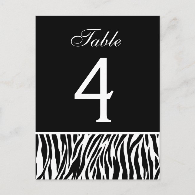 Schwarz-Weiß-Zebra-Hochzeitskarte für die Tischnum Postkarte (Vorderseite)