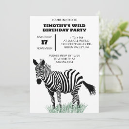 Schwarz-Weiß-Zebra im Gras-Party Einladung