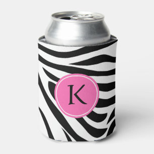 Schwarz-Weiß-Zebra in Monogramm mit heißrosa Dosenkühler