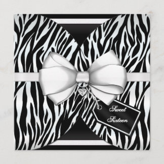 Schwarz-weiß Zebra Invite Ribbon & Jewelen Bow Einladung