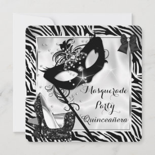 Schwarz Weiß Zebra Maskerade Quinceanera High Heel Einladung