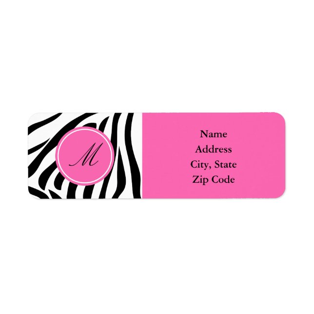 Schwarz-Weiß-Zebra-Monogramm-Druck mit Hot-Rosa (Vorne)