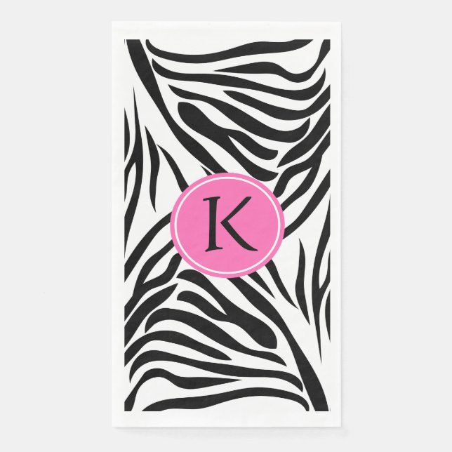 Schwarz-Weiß-Zebra-Monogramm-Druck mit Hot-Rosa Serviette (Vorderseite)