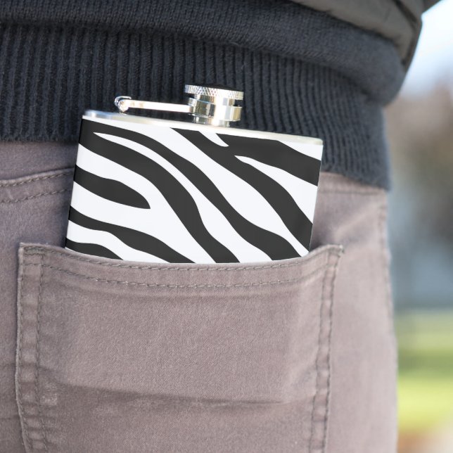 Schwarz-Weiß-Zebra-Muster-Safari gepackt Flachmann (Beispiel)
