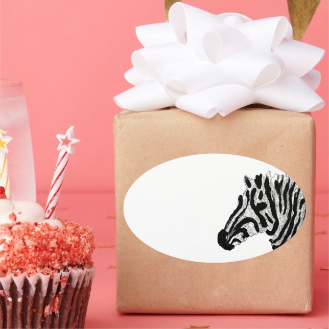 Schwarz-Weiß-Zebra Ovaler Aufkleber (Party)
