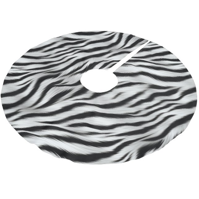 Schwarz-weiß Zebra Print Animal Safari Polyester Weihnachtsbaumdecke (Schrägansicht)