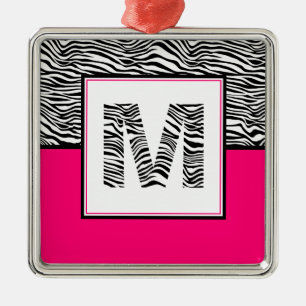 Schwarz/Weiß #Zebra Print Monogram   Heiß rosa Ornament Aus Metall