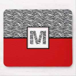 Schwarz-Weiß-Zebra-Print-Monogramm | Rot Mousepad