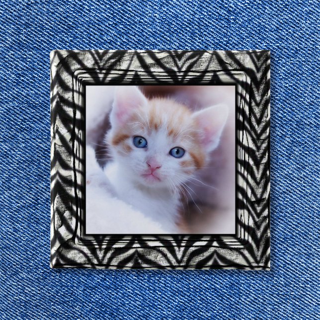 Schwarz-Weiß-Zebra-Rahmen-Foto Button (Zebra Print Border Photo Button)
