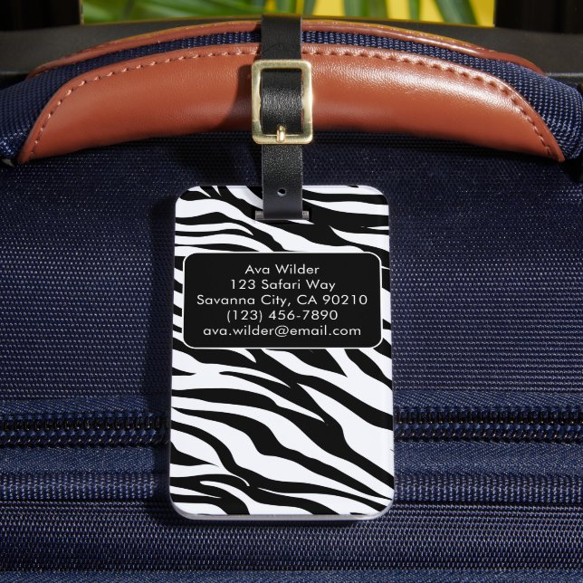 Schwarz-Weiß-Zebra-Safari-Muster drucken Gepäckanhänger (Vorderseite Insitu 2)