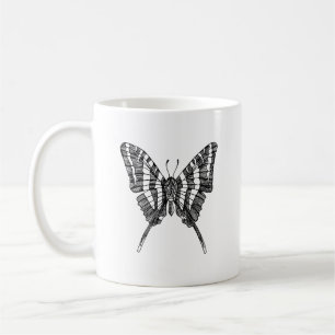 Schwarz-Weiß-Zebra-Schmetterlingsfarbe Zeichnend Kaffeetasse