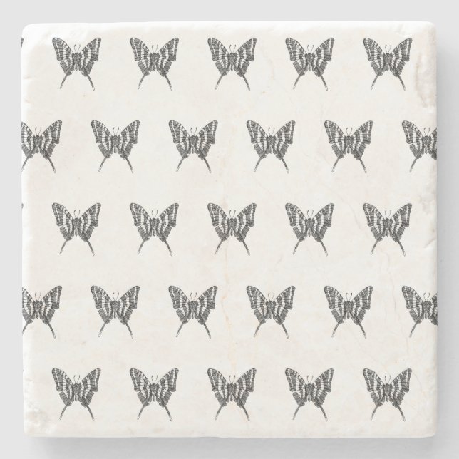 Schwarz-Weiß-Zebra-Schmetterlingsfarbe Zeichnend M Steinuntersetzer (Vorderseite)