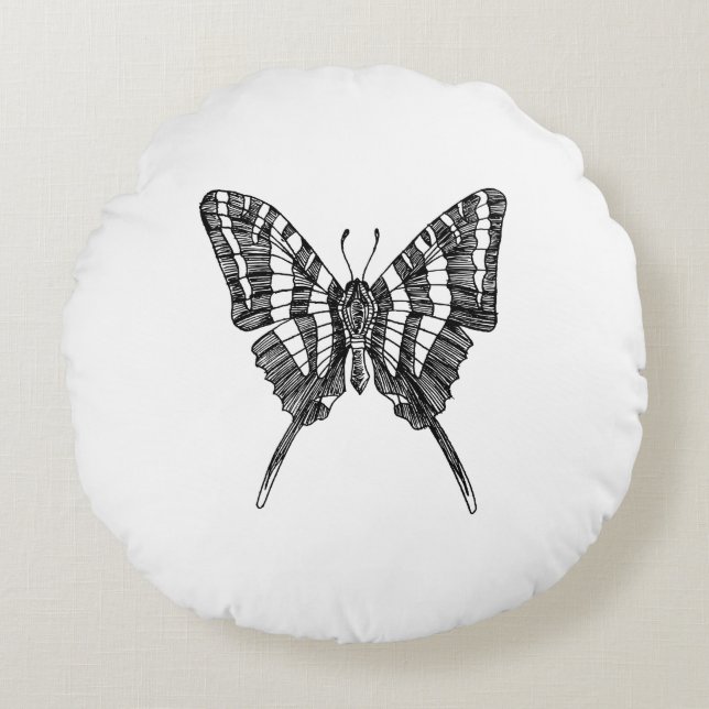 Schwarz-Weiß-Zebra-Schmetterlingsfarbe Zeichnend Rundes Kissen (Vorderseite)