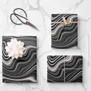 Schwarz-Weiß-Zebra-Wavy-Abstraktion Geschenkpapier Set