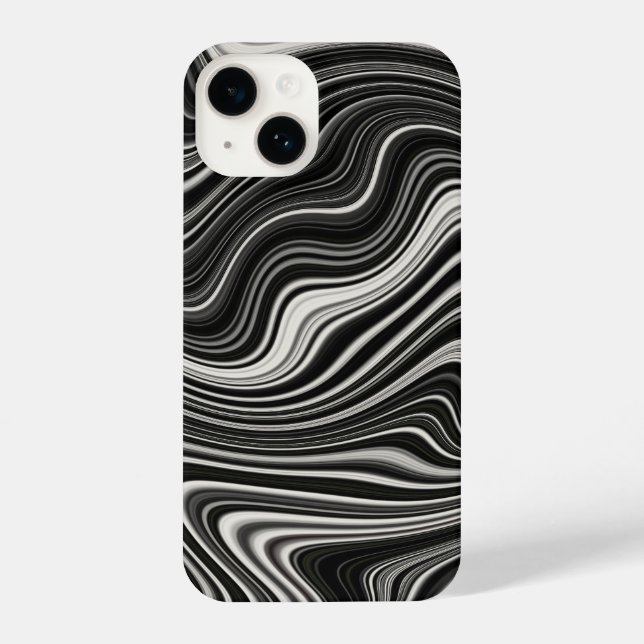 Schwarz-Weiß-Zebra-Wavy-Abstraktion iPhone 14 Hülle (Rückseite)