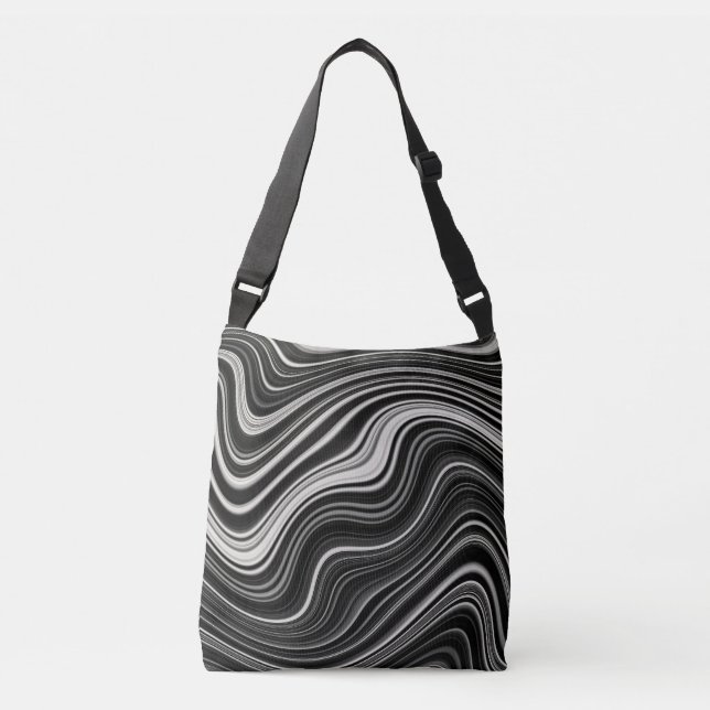 Schwarz-Weiß-Zebra-Wavy-Abstraktion Tragetaschen Mit Langen Trägern (Vorderseite)