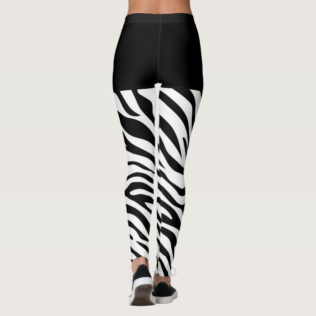 Schwarz-Weiß-Zebrastreifen-Dekoration Leggings (Rückseite)