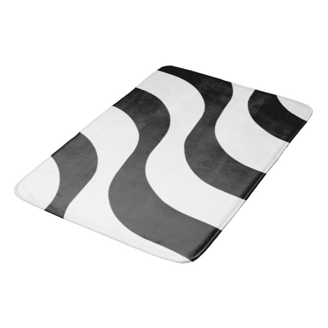 Schwarz + Weiß Zebrastreifen Muster modern Badematte (Schrägansicht)
