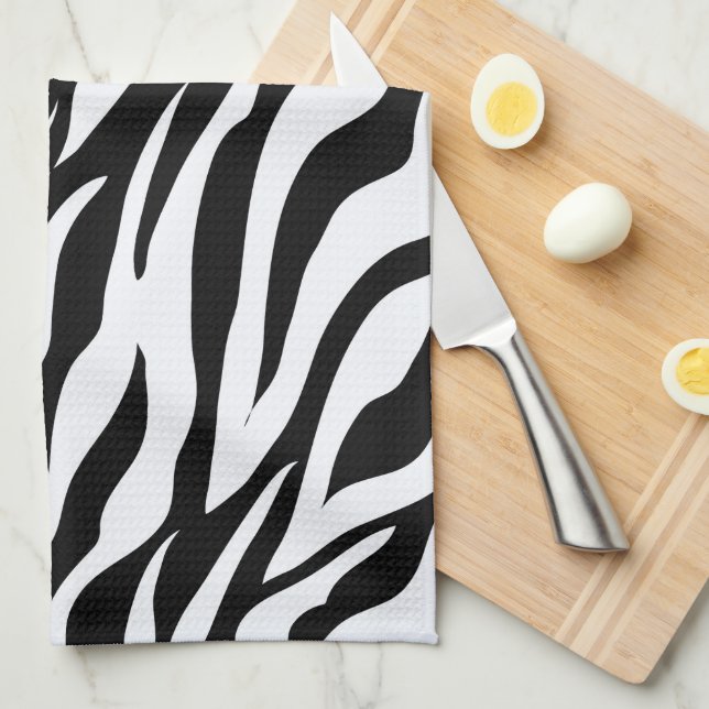 Schwarz-Weiß-Zebrastreifen-Muster - Tierdruck Geschirrtuch (Viertel Falte)