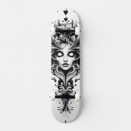 Schwarz-Weiß-Zeichn einer Frau Skateboard