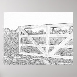 Schwarz-Weiß-zeichnend Zaun Poster