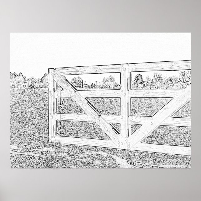 Schwarz-Weiß-zeichnend Zaun Poster (Vorne)