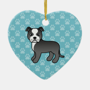 Schwarz-weiß-Zeichnung eines Staffordshire Bull Te Keramik Ornament