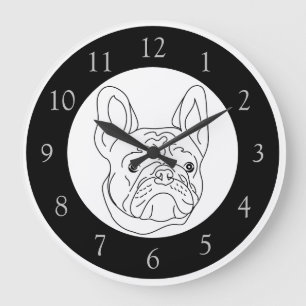Schwarz-weiß-Zeichnung Französische Bulldogge Große Wanduhr